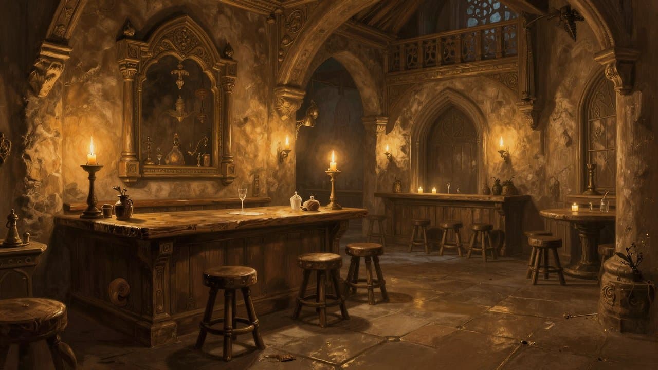 Candlelit fantasy tavern interior