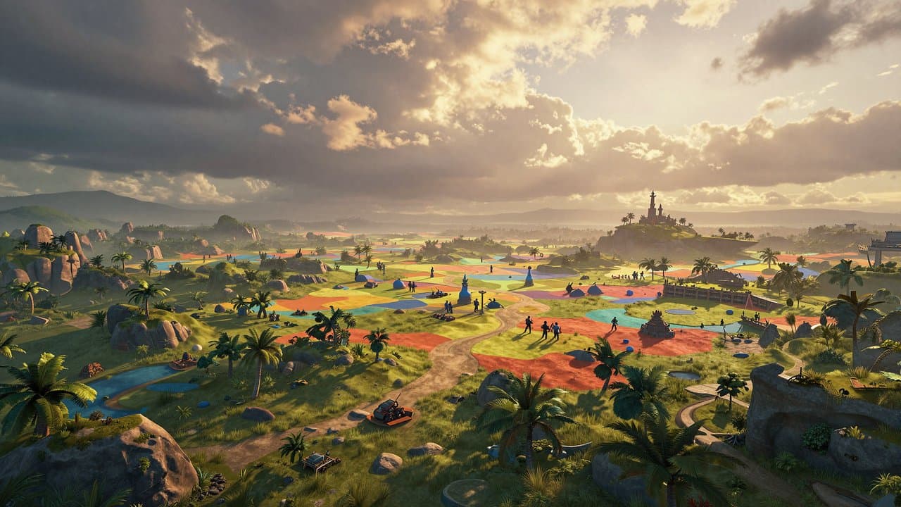 Vibrant island landscape at golden hour