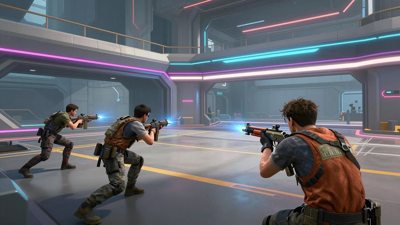 Futuristic tactical arena with neon accents