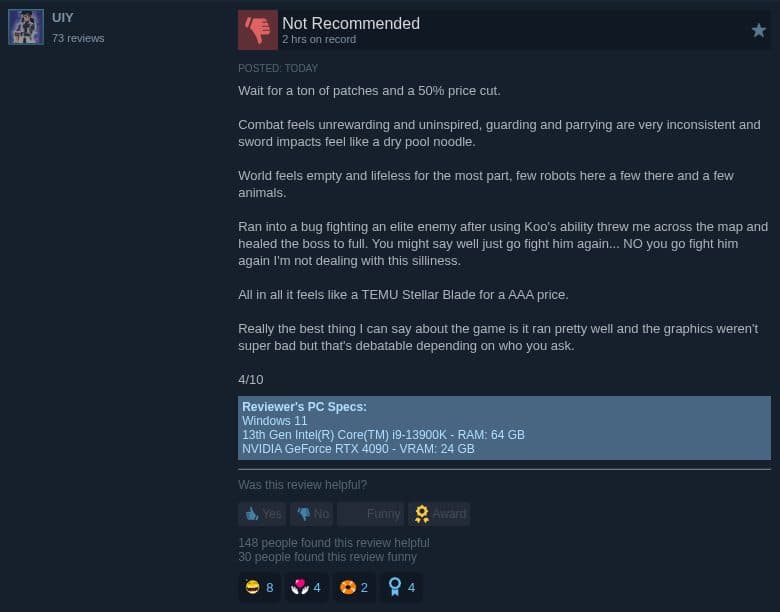 Steam review by UIY (negative): 73 reviews