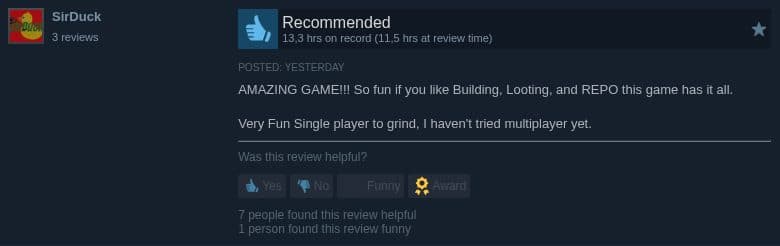Steam review by SirDuck (positive): 3 reviews