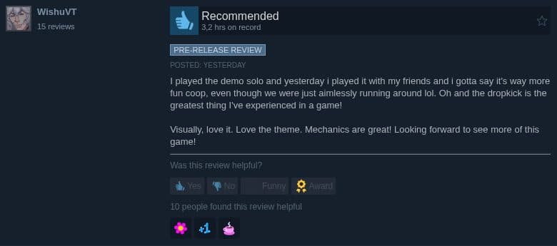 Steam review by WishuVT (positive): 15 reviews